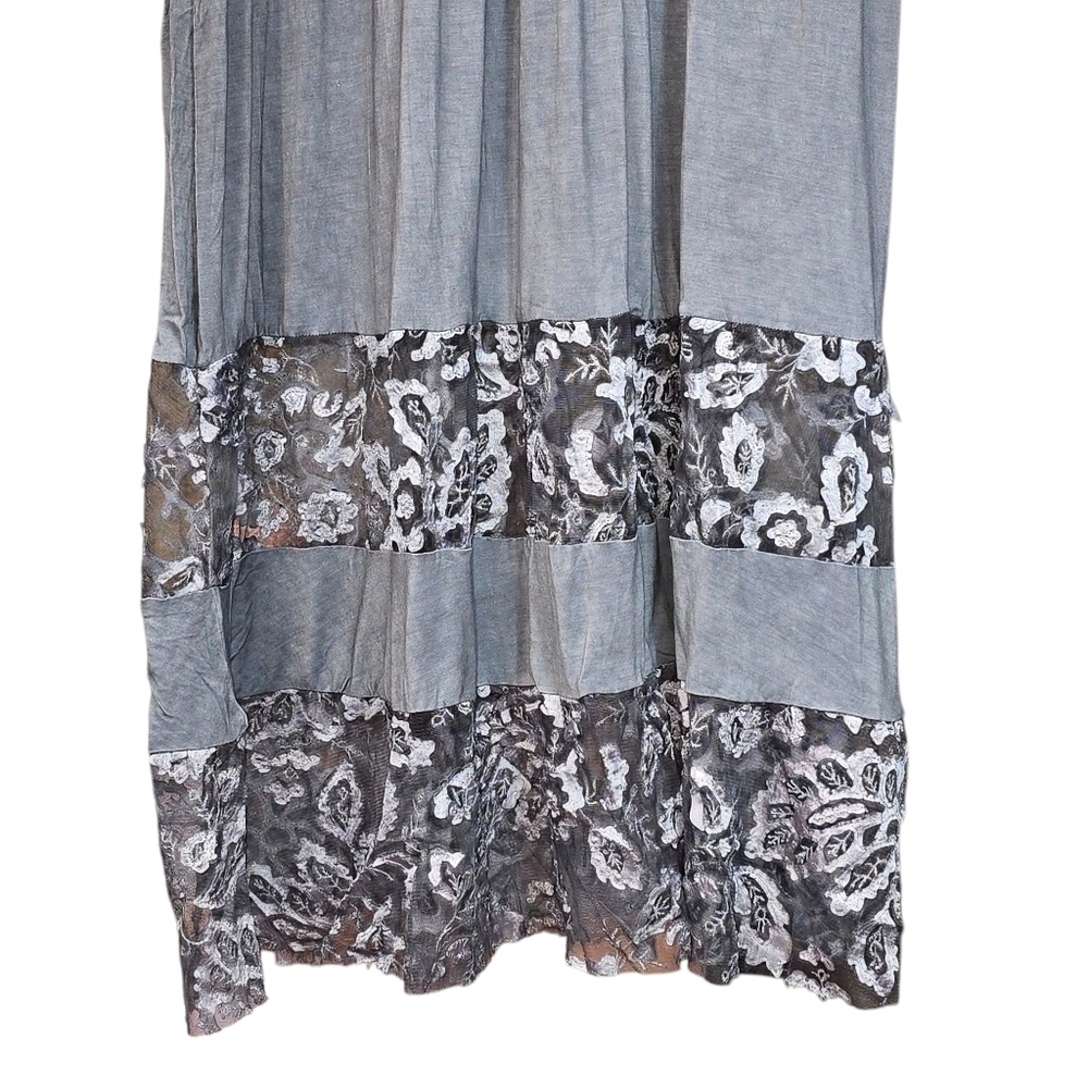 POL Boho Flowy Peasant Style Sheer Lace Panel Maxi Dress Blue-Gray Size Small - Picture 9 of 14